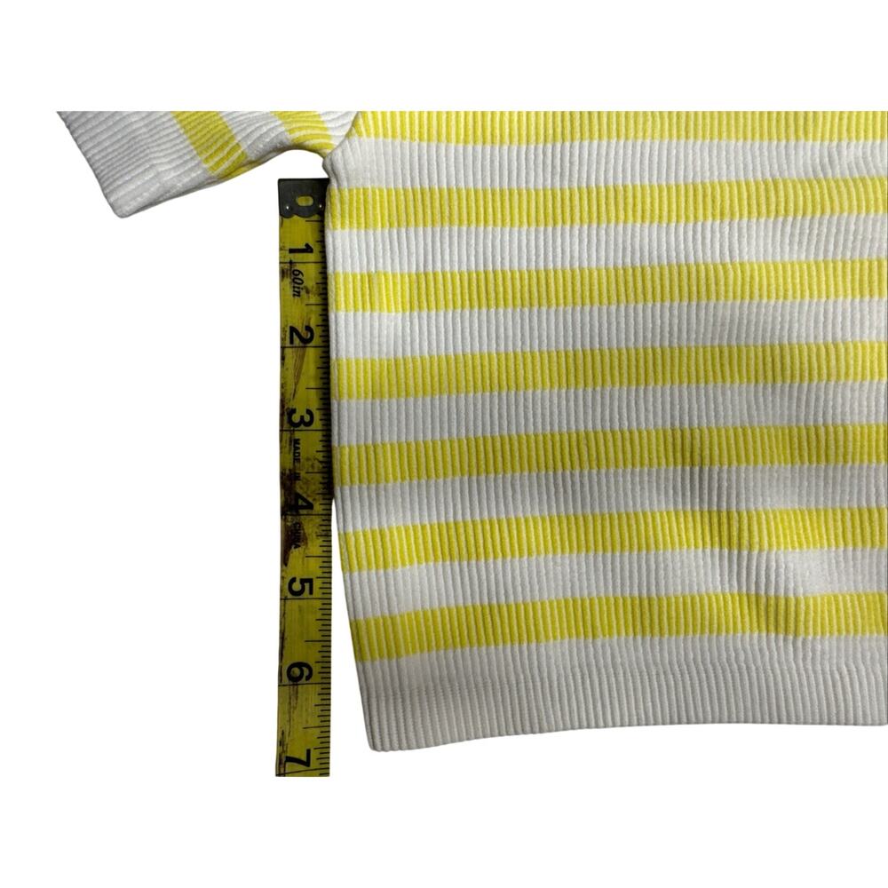 Yellow White Striped‎ Ribbed Crop Top Tie-Back Short Sleeve Knit - Picture 5 of 7